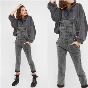 Free People Distressed Faded Skinny Denim Overalls